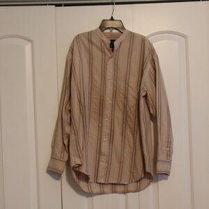 Ralph Ralph Lauren 100% Cotton Band Collar Striped Button Down Neutral Large